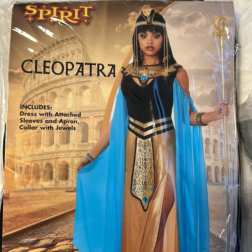 Cleopatra costume includes wig